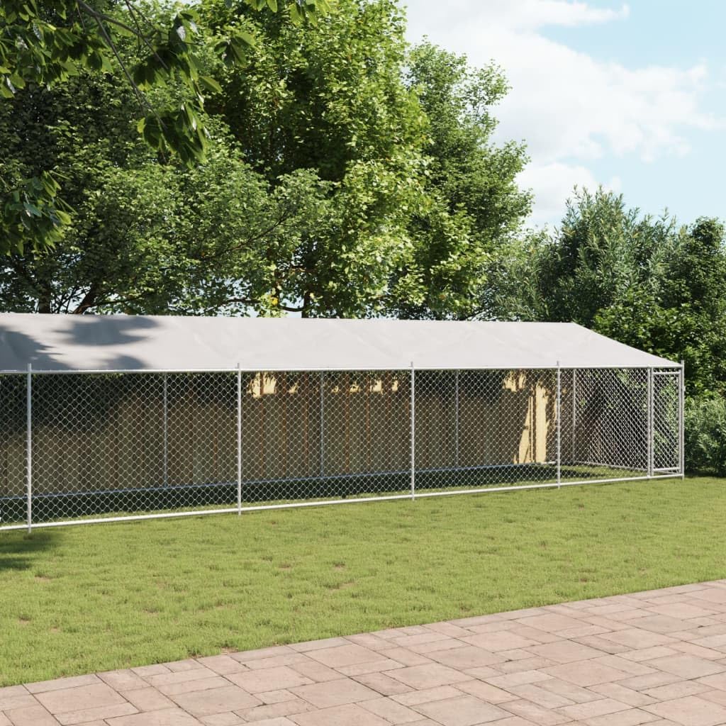Dog Cage with Roof and Door, Grey, 10x2x2 m, Galvanized Steel, Walk-In Chicken Coop, Galvanized Chicken Coop, Chicken Coop, Chicken Coop, Backyard