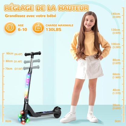 SISIGAD Elektrische step voor kinderen, 6-8-10 jaar, elektrische step voor kinderen, 5,3 inch met kleurrijk ledlicht en 3 verstelbare hoogtes, kinderschaatsen, maximale snelheid 10 km/u, maximale