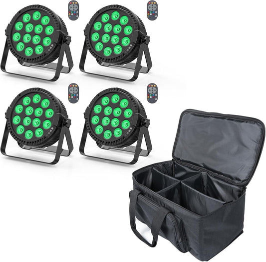 4er 84W LED Par schijnwerper met tas, 14 LED podiumverlichting partylicht RGBW 4-in-1 DMX512 discolamp schijnwerper met afstandsbediening, verlichting voor podium DJ party show bar Halloween kerstmis