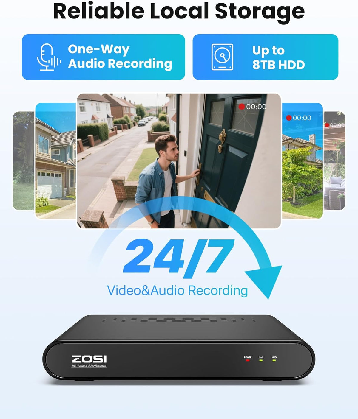 ZOSI 2,5K PoE Bewakingscamera voor Buiten, 8CH 5MP NVR met 2TB HDD, 4X 4MP PoE Dome Camera Bewaking Set met Audio, Persoonsherkenning, 100ft Nachtzicht, C220