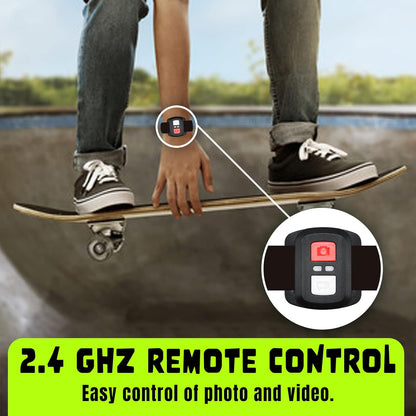 E-A-F Action Cam, 4K 30fps Ultra HD, 40m 100ft waterdichte onderwatercamera, wifi, 170° ultragroothoek, afstandsbediening, 2 accu's en helmaccessoire-kit