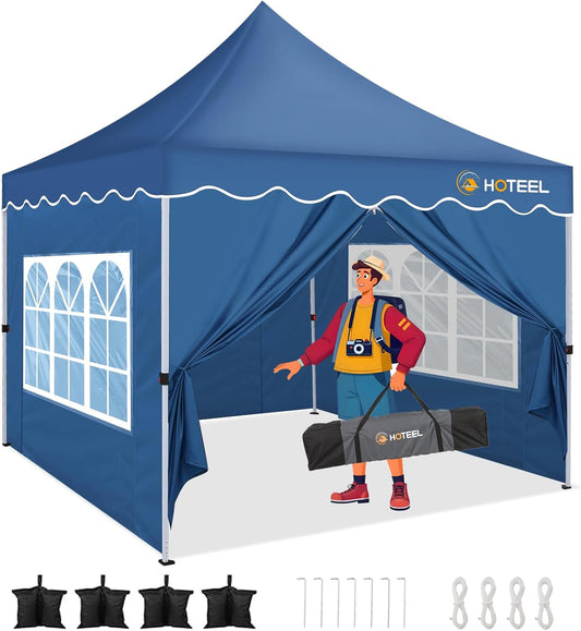 HOTEEL Gazebo met zijkanten 3 m x 3 m, UV 50+ en waterdicht tuinhuisje, golvend randdak, verdikt frame, gemakkelijk mee te nemen voor commercieel, strand, feesten, terras