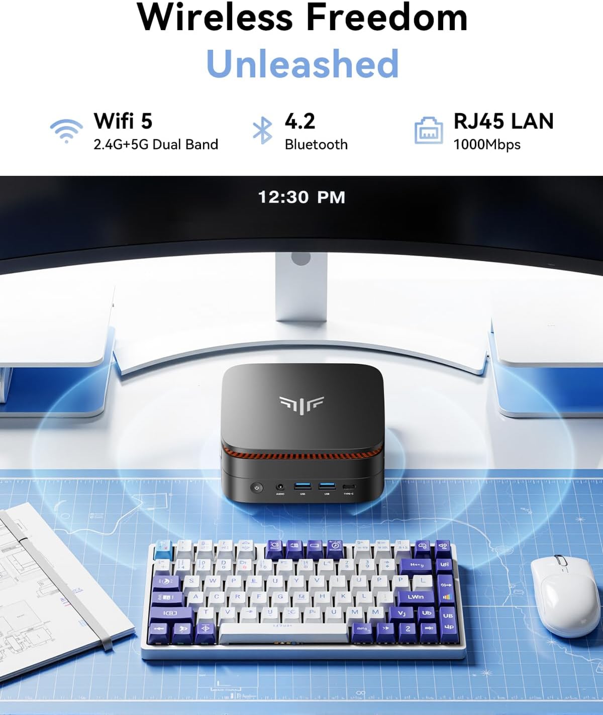 NiPoGi Pinova P1 Mini PC Ιntel Twin Lake N150 (beter dan N100) Ondersteunt W-11 Pro 16GB RAM 512GB M.2 SSD, Mini Desktop PC 4K@60HZ UHD Dual Display HDMI 2.0+DP 1.4/Dual Band WiFi/BT4.2/RJ45/VESA