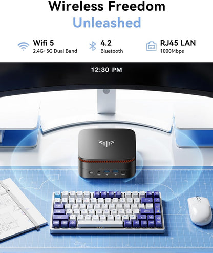 NiPoGi Pinova P1 Mini PC Ιntel Twin Lake N150 (beter dan N100) Ondersteunt W-11 Pro 16GB RAM 512GB M.2 SSD, Mini Desktop PC 4K@60HZ UHD Dual Display HDMI 2.0+DP 1.4/Dual Band WiFi/BT4.2/RJ45/VESA