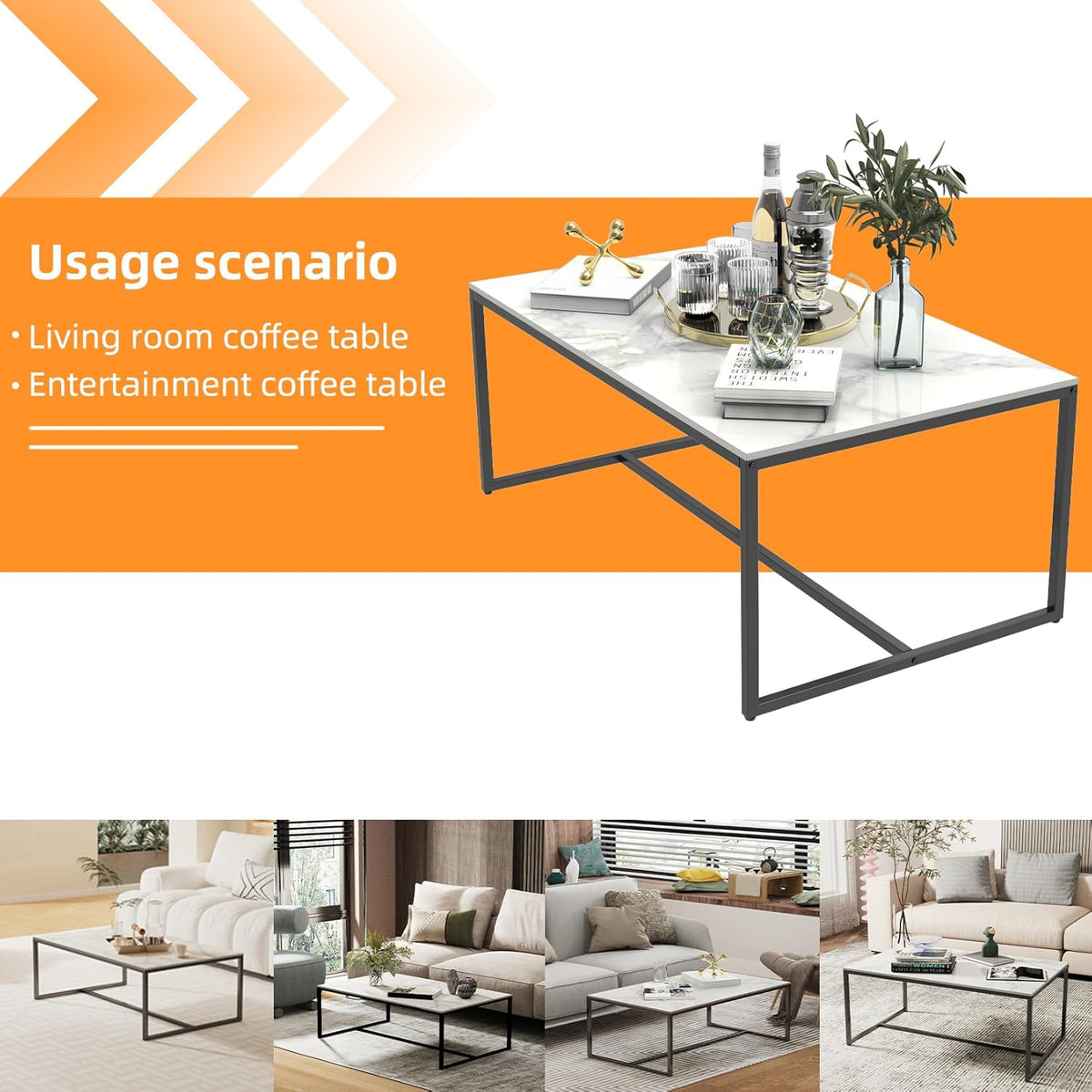 Rechthoekige salontafels gesinterde steen: witte salontafels 100 cm lang wit marmeren tafelblad met stevige metalen poten moderne bank middentafels voor woonkamer meubels decor
