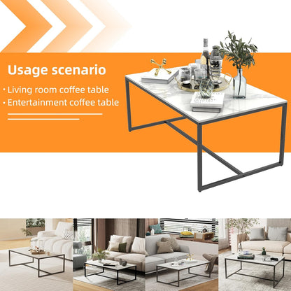 Rechthoekige salontafels gesinterde steen: witte salontafels 100 cm lang wit marmeren tafelblad met stevige metalen poten moderne bank middentafels voor woonkamer meubels decor