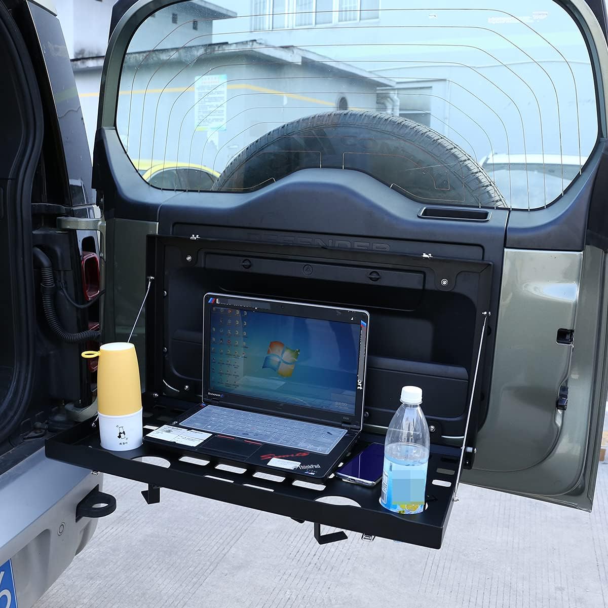 YIWANG Aluminiumlegering Zwarte Auto Achterdeur Opvouwbare Tafel Cargo Plank Opslag Achterklep Tafel Voor LR Defender 110 2020-2022
