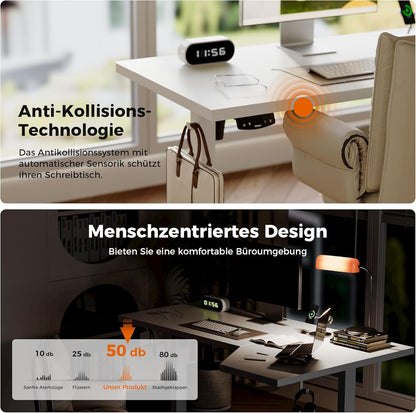 Agilestic Elektrisch sta-bureau 160 cm in L-vorm, in hoogte verstelbaar om thuis staand of zittend te werken, ergonomisch computerbureau, wit
