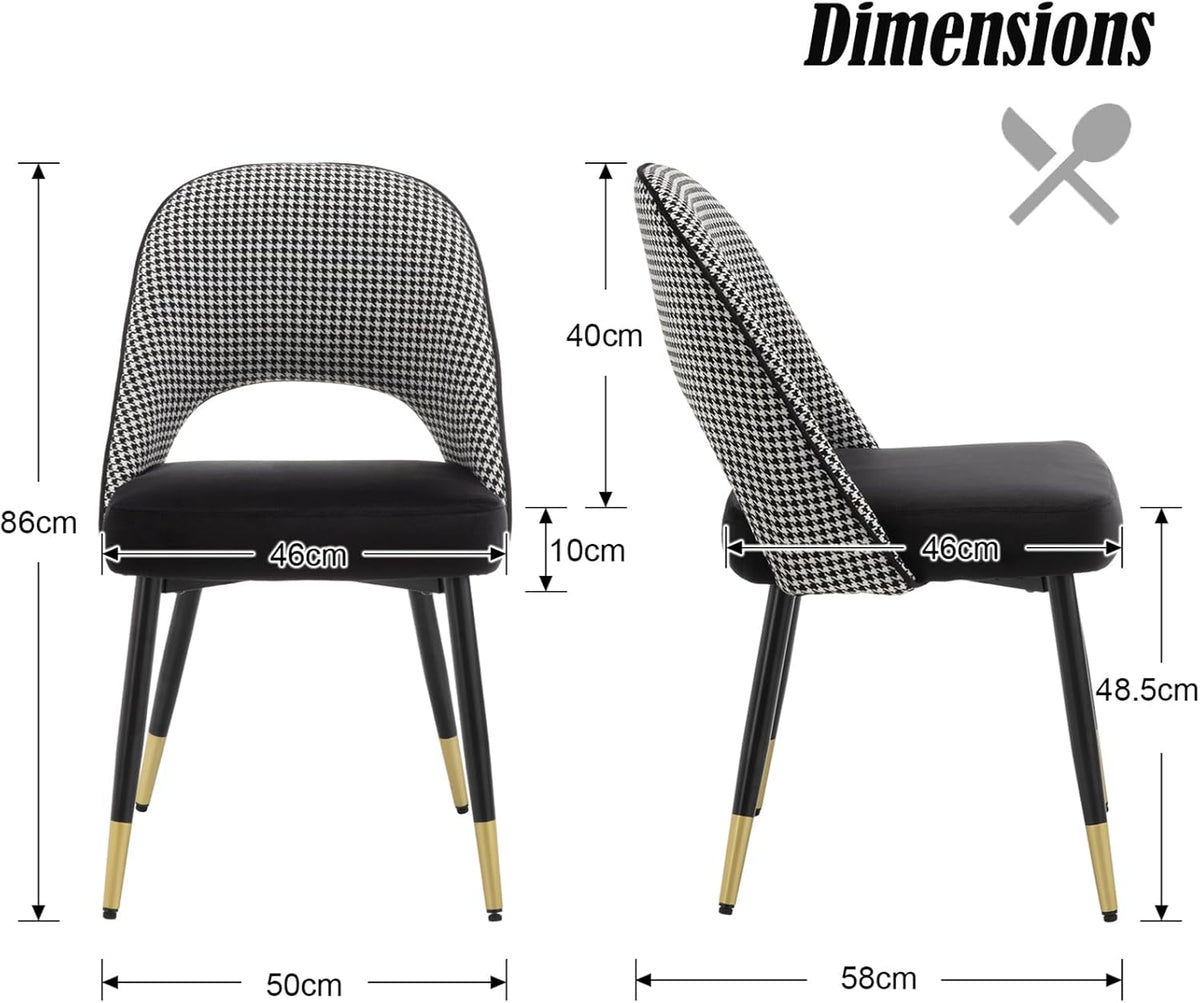 chairus Set of 2 Velvet Dining Chairs for Kitchen Living Room Modern Armless Office Chair Hollow Back Upholstered Corner Chairs with Metal Legs (Black-2) - QUORE
