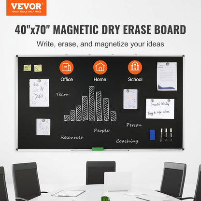 VEVOR Zwart bord, 177,8 x 101,6 cm groot schoolbord met aluminium frame, zwarte planken droog wissen inclusief 1 magnetische wis- en 3 droogwismarkeringen, zwart oppervlak, voor kantoor, thuis en op