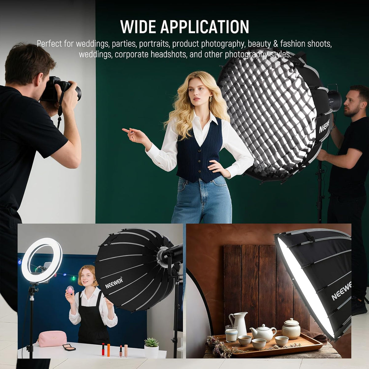 Parabolische Softbox Kit – Softbox – Bowens Softbox – Studio Softbox – Lichtmodifier – 90 Cm Bowens Mount Compatibel – Dubbele Diffusers En Honingraatrooster