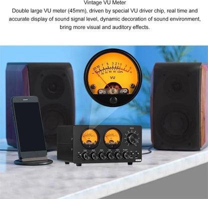 Fafeicy Audio 5 Band Equalizer, 5,0 EQ Voorversterker Gelijkmaker met Vintage VU -meter voor Thuisstereo, Computerluidsprekers, Versterkers