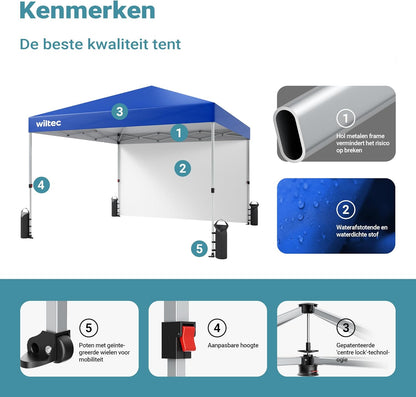 Wiltec opvouwbaar paviljoen met UV-bescherming tuinpaviljoen met sluitsysteem in blauw 3 x 3 m