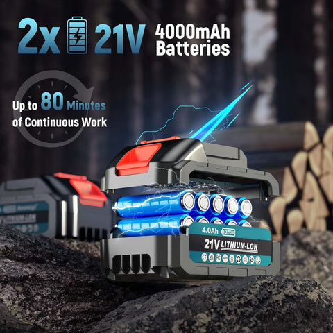 2-in-1 Kettingzaag - 21V - Mini Kettingzaag - Snoeizaag - Takkenzaag - Handzaag - Draagbaar - Inc. Draagtas - 2x Lithium-ion Accu - Oplader - Koffer - Brushless - voor Tuinieren