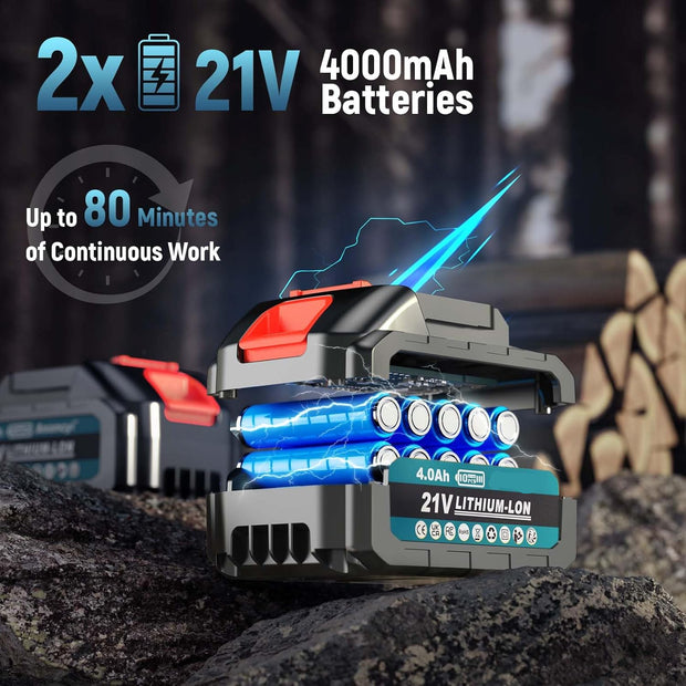 2-in-1 Kettingzaag - 21V - Mini Kettingzaag - Snoeizaag - Takkenzaag - Handzaag - Draagbaar - Inc. Draagtas - 2x Lithium-ion Accu - Oplader - Koffer - Brushless - voor Tuinieren