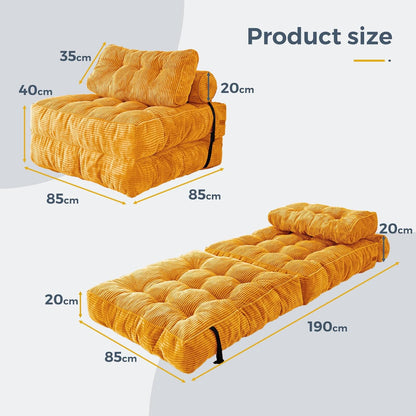 MAXYOYO Opvouwbare slaapbank, converteerbare slaapstoel met kussen, matras met rugsteun, draagbaar stoelbed, comfortabele lounge voor woonkamer, slaapkamer, oranje