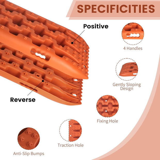 Zandplaten - Bandenladder - Autoaanhanger - Set van 2 - Tractiemat - Gripmat - Offroad-Accessoires - Recovery Board - Tractiehulp - Oprijwiggen - voor Zand - Modder - Sneeuw - 103 x 27 x 5,5 cm - Oranje