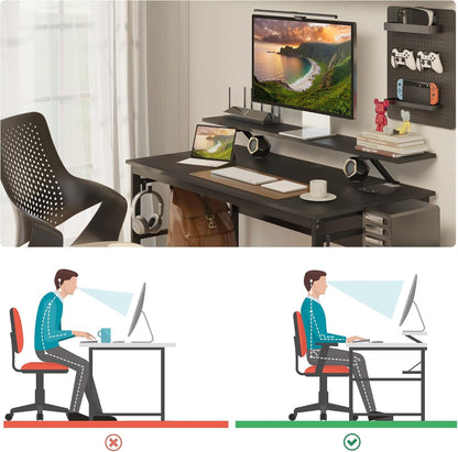 Mondeer Computerbureau, werkstation schrijfbureau met 2 verstelbare opbergplanken en grote monitorstandaard, ruimtebesparend voor thuiskantoor studio, 120 x 60 x 90 cm, zwart