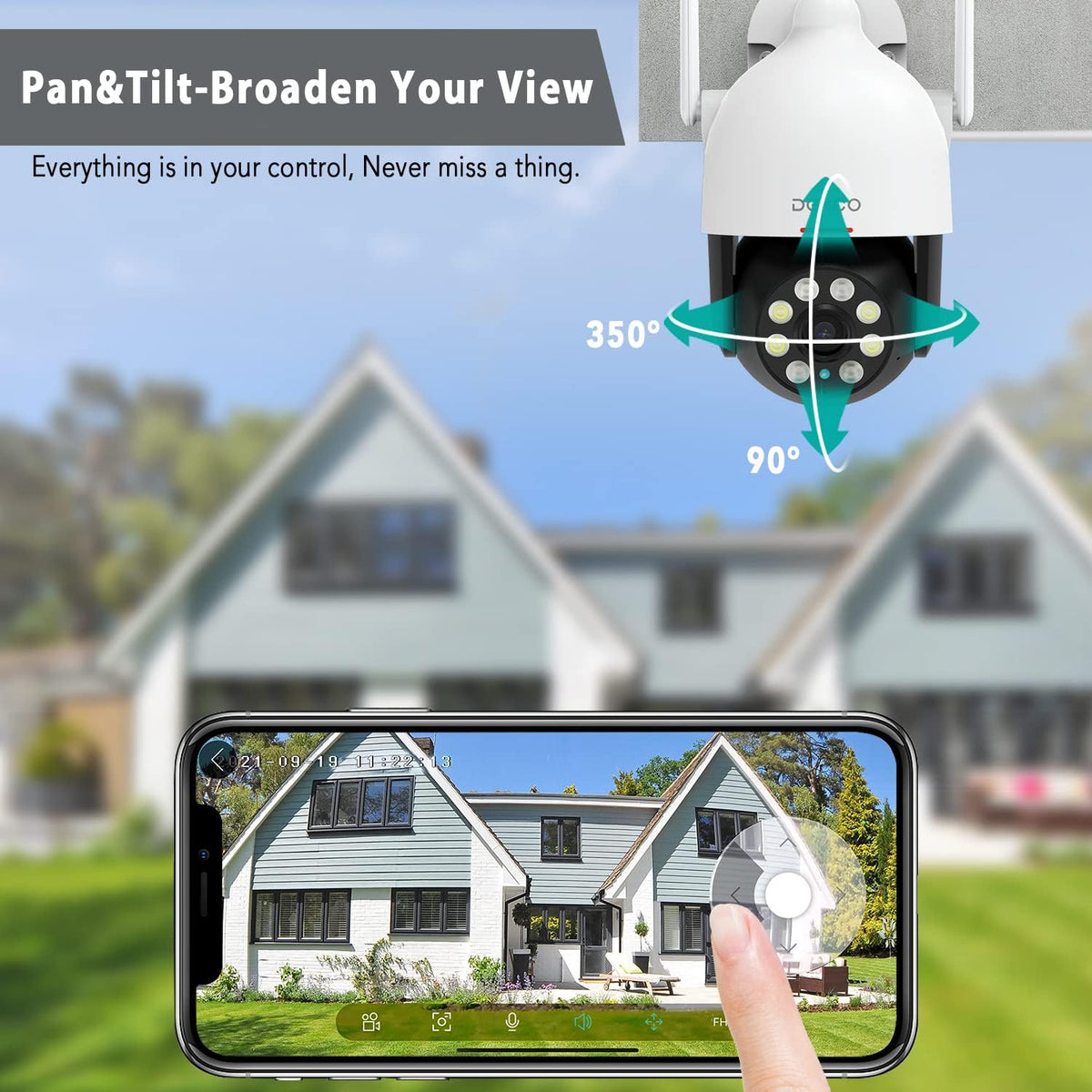 DEKCO 2K bewakingscamera wifi voor buiten, 360° PTZ bewakingscamera, bewegingsdetectie, nachtzicht in kleur, onmiddellijke waarschuwing, bidirectionele audio, waterdicht IP66, 2 stuks
