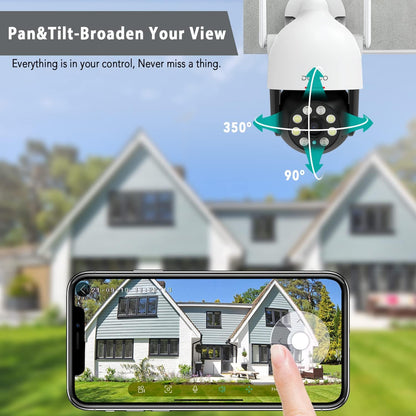 DEKCO 2K bewakingscamera wifi voor buiten, 360° PTZ bewakingscamera, bewegingsdetectie, nachtzicht in kleur, onmiddellijke waarschuwing, bidirectionele audio, waterdicht IP66, 2 stuks