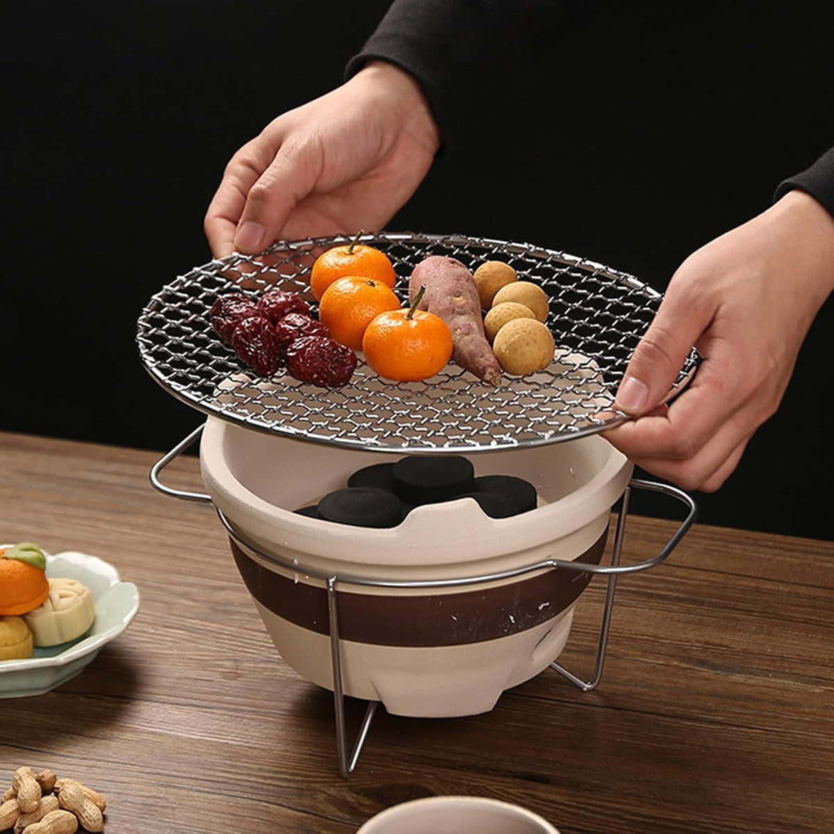 Keramische Houtskool Tafelgrill, Binnen en Buiten Gebruik, Aardewerk Fornuis met Klei Kachel Blad