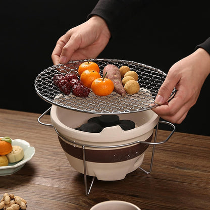 Keramische Houtskool Tafelgrill, Binnen en Buiten Gebruik, Aardewerk Fornuis met Klei Kachel Blad