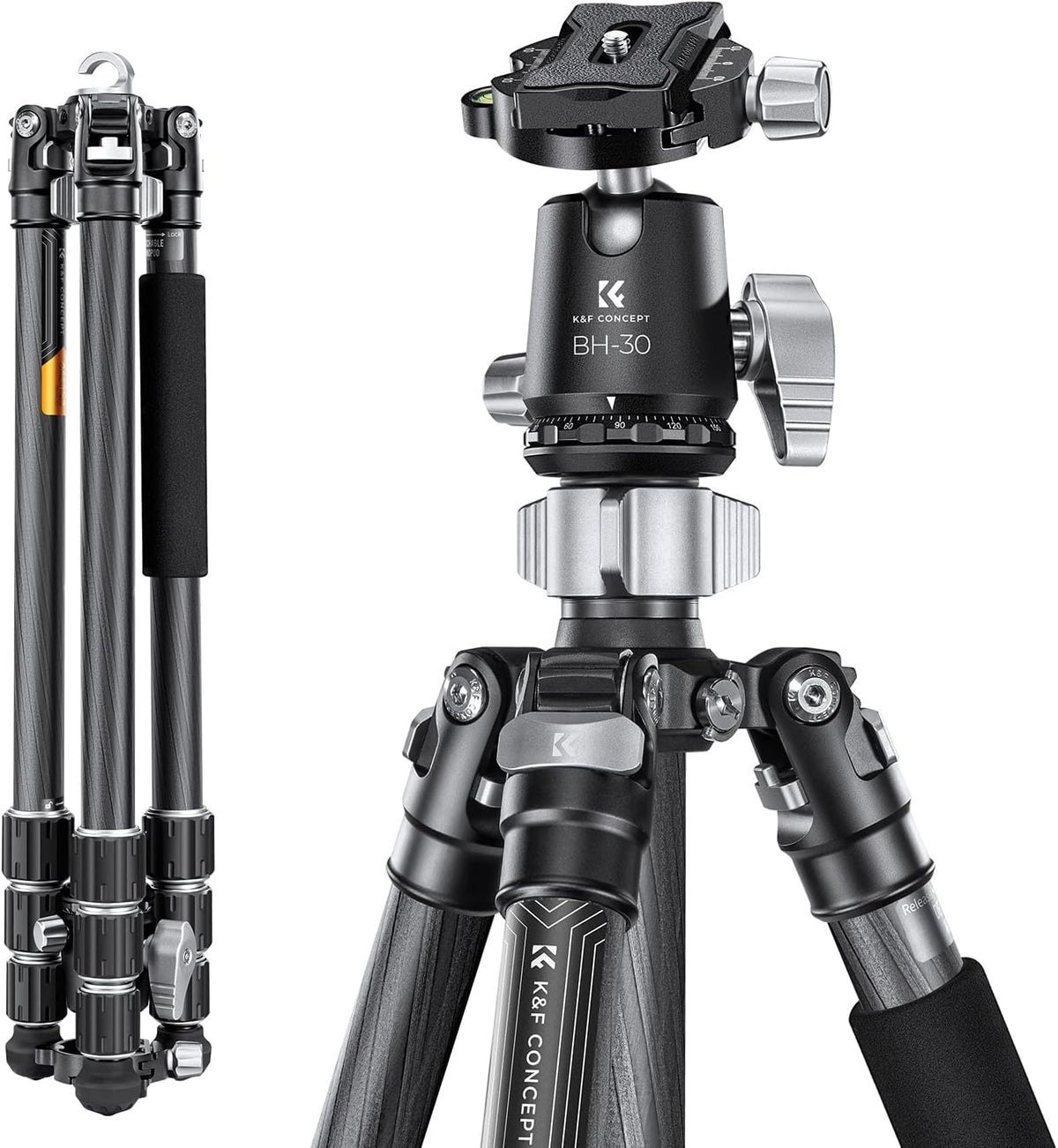 Camerastatief – Fotostatief – Reisstatief – Tripod – DSLR-statief – Koolstofvezel, 173 cm Verstelbaar – 360° Balhoofd