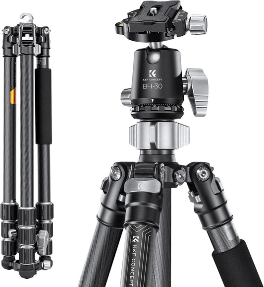 Camerastatief – Fotostatief – Reisstatief – Tripod – DSLR-statief – Koolstofvezel, 173 cm Verstelbaar – 360° Balhoofd