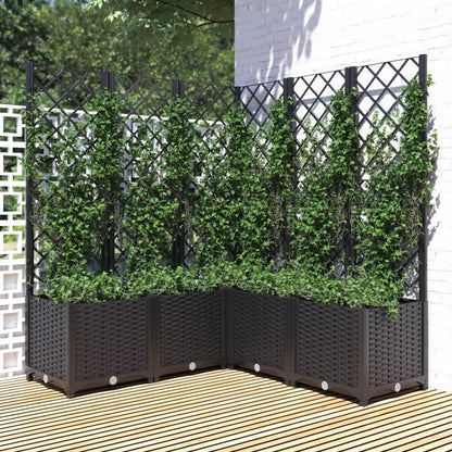 vidaXL Planter with trellis 120x120x136 cm polypropylene black, plant container, flower box, flower bed, flower bed, planter with trellis - QUORE