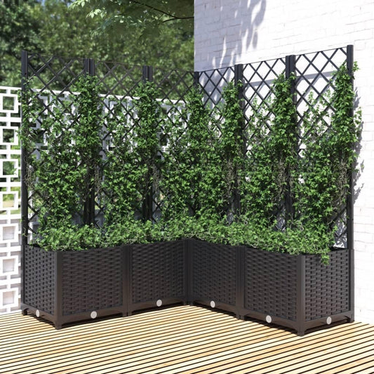 Garden planter with trellis black 120 x 40 x 136 cm made of PP for outdoor with integrated trellis for climbing plants terrace with large capacity, material - QUORE