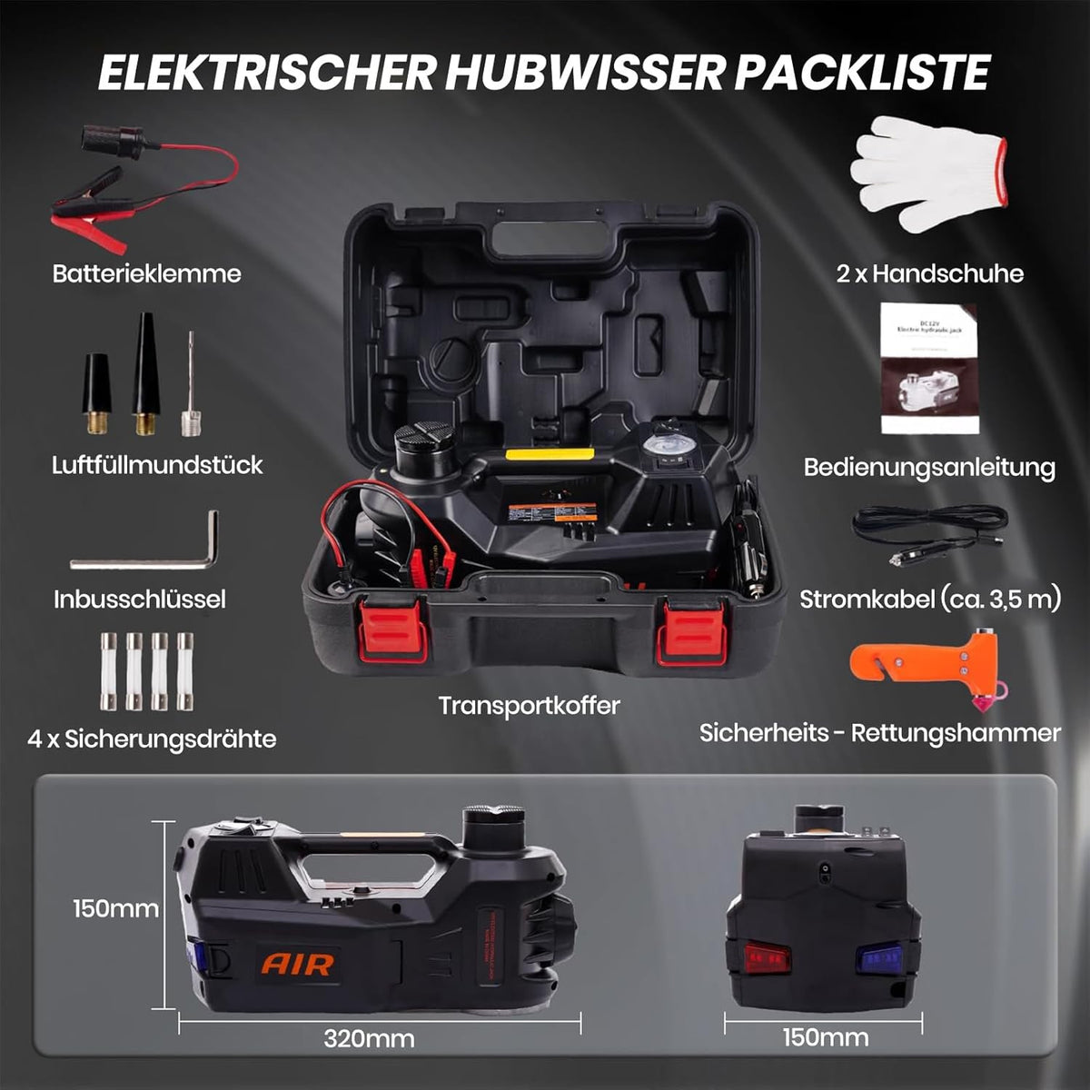 ROGTZ 5T Elektrische Hydraulische Autokrik – 4-in-1 Multifunctioneel Autokrik-Set met geïntegreerde luchtpomp, LED-licht en bandenspanningsmeter, ideaal voor SUV, PKW & LKW