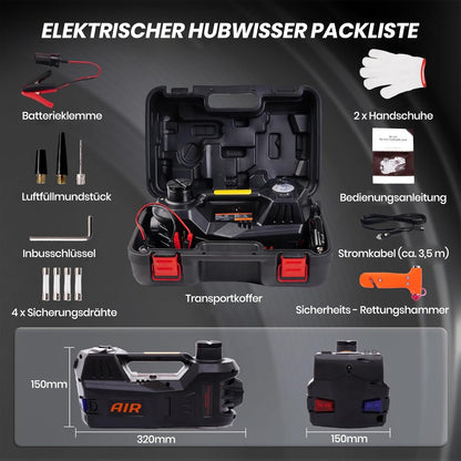 ROGTZ 5T Elektrische Hydraulische Autokrik – 4-in-1 Multifunctioneel Autokrik-Set met geïntegreerde luchtpomp, LED-licht en bandenspanningsmeter, ideaal voor SUV, PKW & LKW