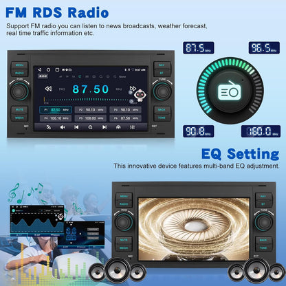 2G+64G Android Car Stereo for Ford Transit Fiesta Focus Galaxy Mondeo Fusion Kuga C-Max S-Max with Wireless Carplay & Android Auto, Touch Screen Car Radio with WiFi, GPS Navigation, Bluetooth, FM RDS