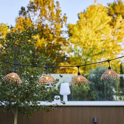 Lichtsnoer voor buiten, aansluitbaar, 10 m, met 20 ledlampen, E27, warmwit, HAWAII LIGHT, bohemien polyrotan lampenkap