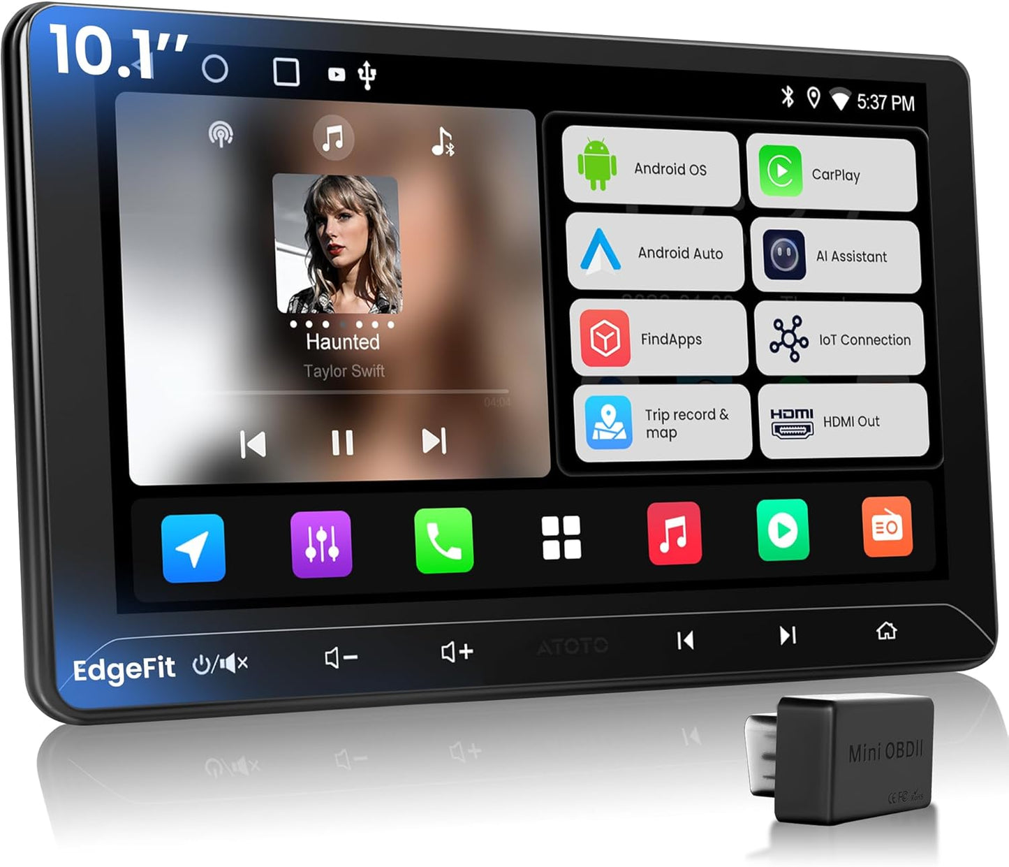 Autoradio 2 DIN – Android Car Stereo – Touchscreen Autoradio – Auto Multimedia Speler – GPS Navigatie – 10,1 Inch HD IPS Scherm – Ingebouwde OBD Bluetooth Scanner