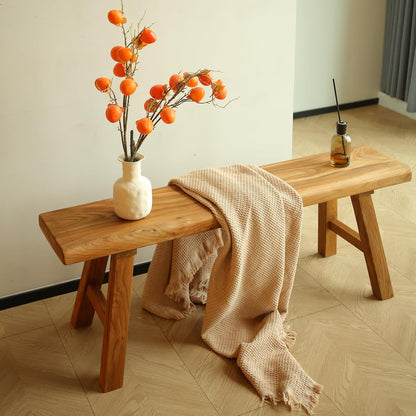 Massief houten bank van 80 cm, rustieke zitbank van natuurlijk hout, stabiele houten bank voor hal, eetkamer of slaapkamer