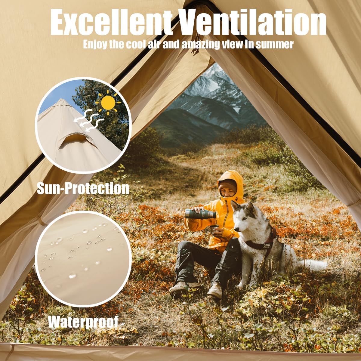 ShinHye Glockentent 3 m/4 m/5 m, glamping tent voor 3-8 personen, waterdicht, yurtentent voor outdoor, camping, familietent, zeildoektent met kookplaatbussen
