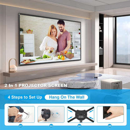 Beamerscherm met statief, draagbaar projectorscherm 120 inch, 16:9, 4K HD-projectiescherm, licht en compact, ideaal voor thuisbioscoop, voor films binnen en buiten.