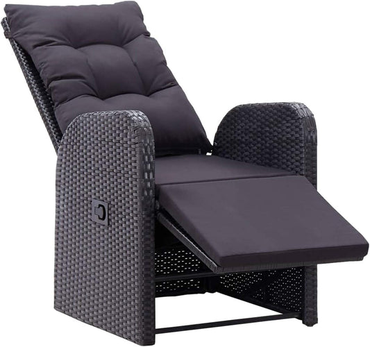 Tidyard Polyrattan Garden Chair with Backrest Black with Cushion Rattan Garden Chair 57 x 73 x 105 cm - QUORE