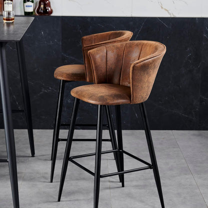 MEUBLE COSY Barkrukken, set van 2 retro barstoel vintage met armleuning rugleuning en voetensteun van synthetisch suède, metalen poten, bruin, 52,5x56,5x102cm