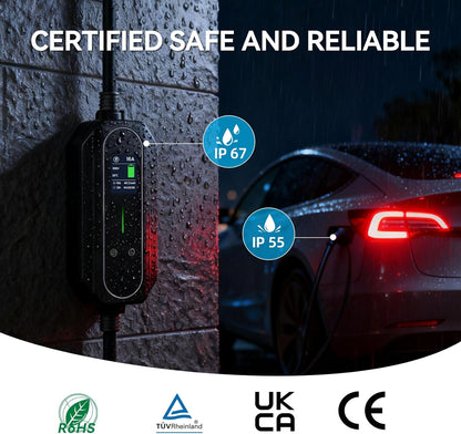 ELEGRP Wallbox 11 kW met oplaadkabel type 2, driefasige oplader voor elektrische voertuigen, instelbaar van 6 tot 16 A, 10 m kabel, IP67 waterdicht, mobiel laadstation IEC 62196-2.