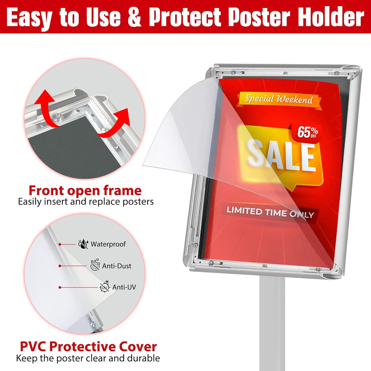 Schildstandaard Display – Posterstandaard – Infostandaard – Menustandaard – Bordstandaard – Zilver, Set van 3 – DIN A4 – 360° Draaibaar en 180° Kantelbaar – Zware Metalen Voet van 2,6 kg