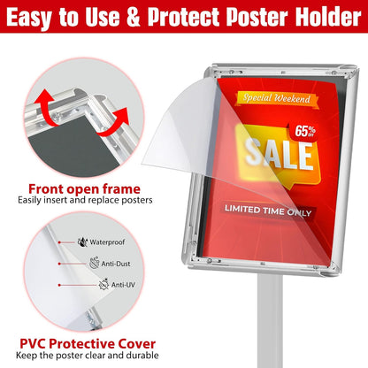 Schildstandaard Display – Posterstandaard – Infostandaard – Menustandaard – Bordstandaard – Zilver, Set van 3 – DIN A4 – 360° Draaibaar en 180° Kantelbaar – Zware Metalen Voet van 2,6 kg