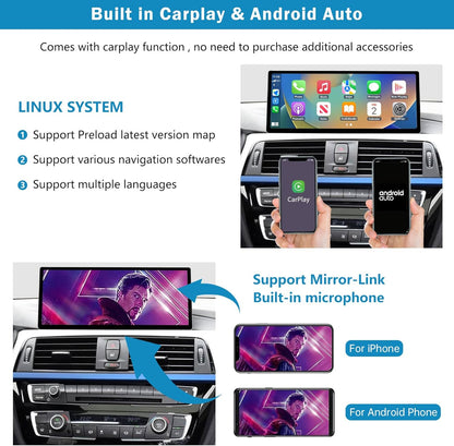 Ninetom 12,3 inch autoradio met Carplay en Android Auto voor BMW 3/4 Series F30 F31 F32 F33 F34 F35 F36 Jaren 2017-2019 met EVO-systeem, ondersteuning voor Mirrorlink, camera en navigatie