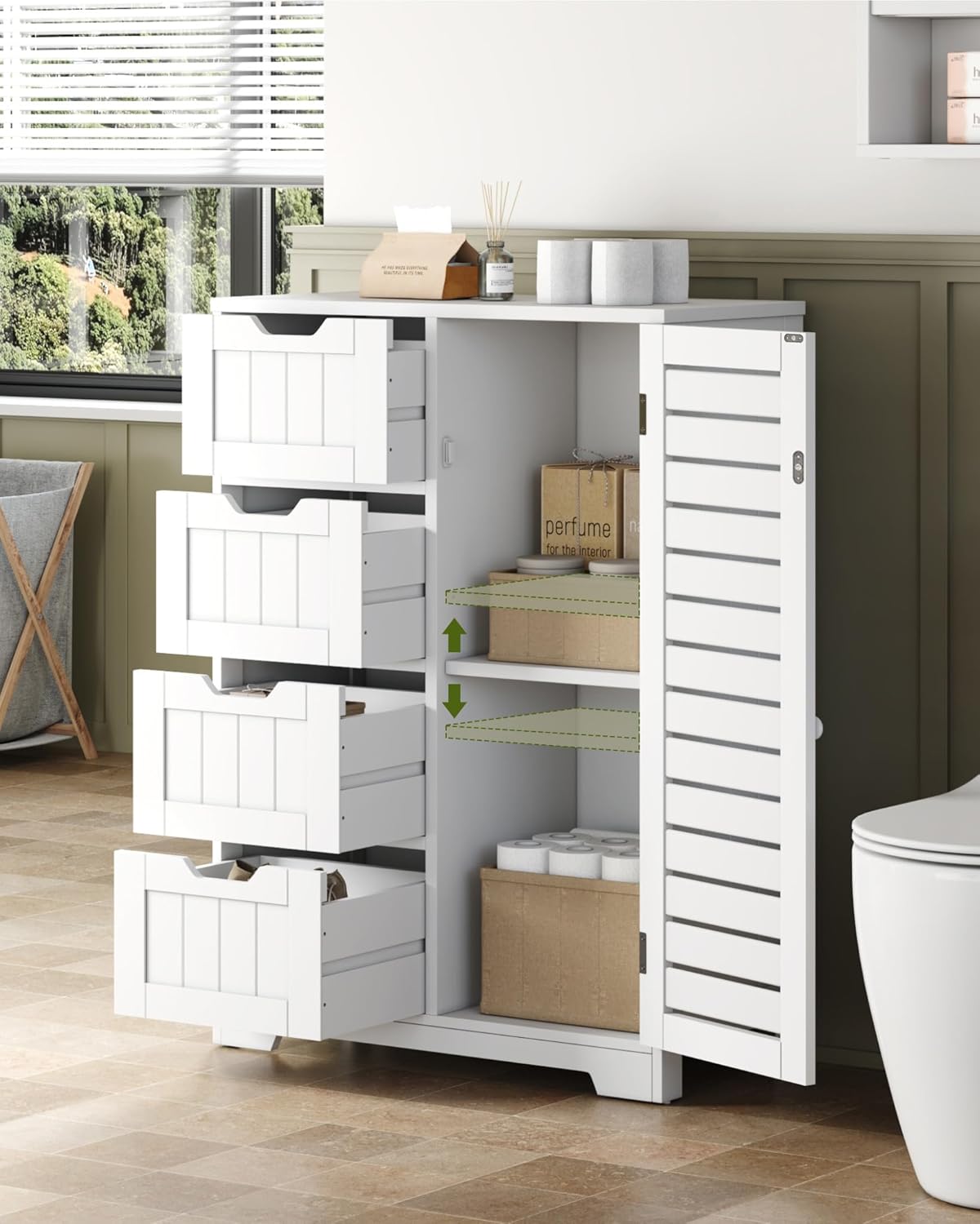 Mondeer Vloerkast voor badkamer, woonkamer, keuken, hal, 56 x 30 x 83 cm, wit