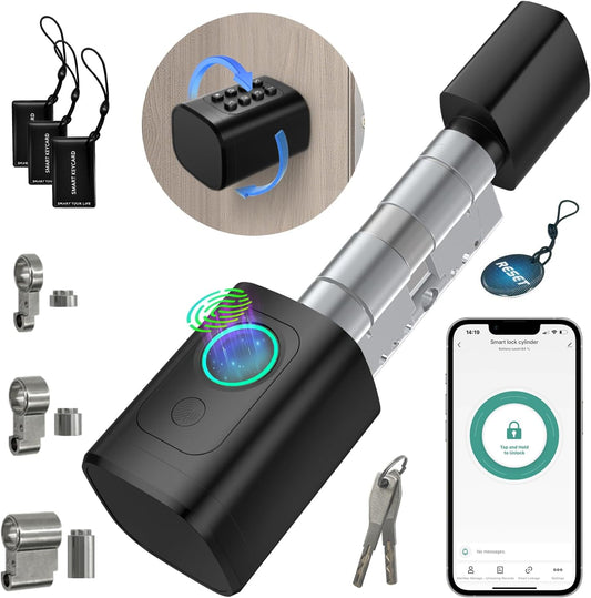 AVATTO Smart deurslot met vingerafdruk en wachtwoord voor 60-90 mm deuren, de lengte van de sluitcilinder is instelbaar, met sleutel, IC-kaart, ondersteunt Smart Life App afstandsbediening