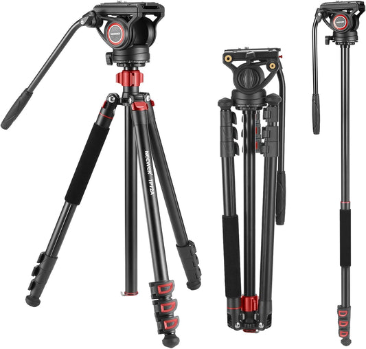 NEEWER 72 inch vloeiende kop video monopod, snelwisselplaat compatibel met DJI RS Gimbal Manfrotto, 360° draaibaar en +90°/-70° kanteling voor DSLR-camera, camcorder, maximale belasting 8 kg, TP72A