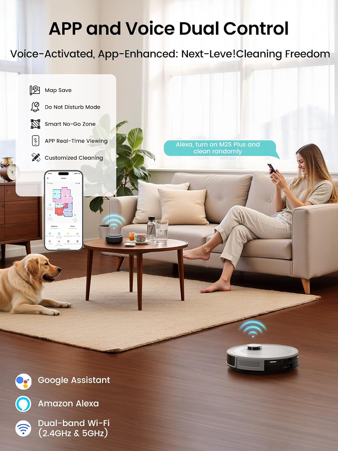 Lefant M2S Plus Stofzuigerrobot met station, 10.000 Pa, automatische stofstofzuiger, obstakelvermijding, 240 minuten, ideaal voor dierenharen, tapijten, harde vloeren, verbonden met Alexa/app