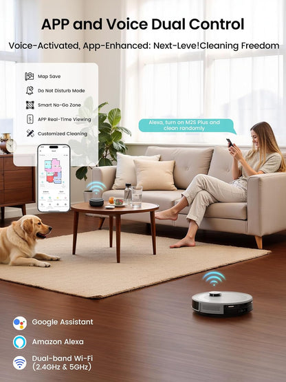 Lefant M2S Plus Stofzuigerrobot met station, 10.000 Pa, automatische stofstofzuiger, obstakelvermijding, 240 minuten, ideaal voor dierenharen, tapijten, harde vloeren, verbonden met Alexa/app