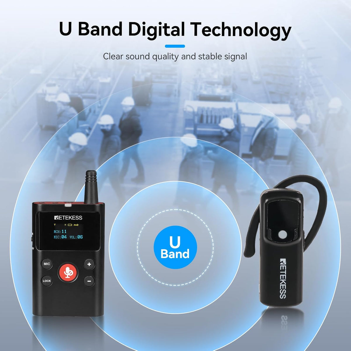Retekess TT126 Two Way Guide System, draadloos tourgidsysteem, 280 m, heldere geluidskwaliteit, twee-weg communicatie-apparaat, voor fabriek, vergaderingen, training